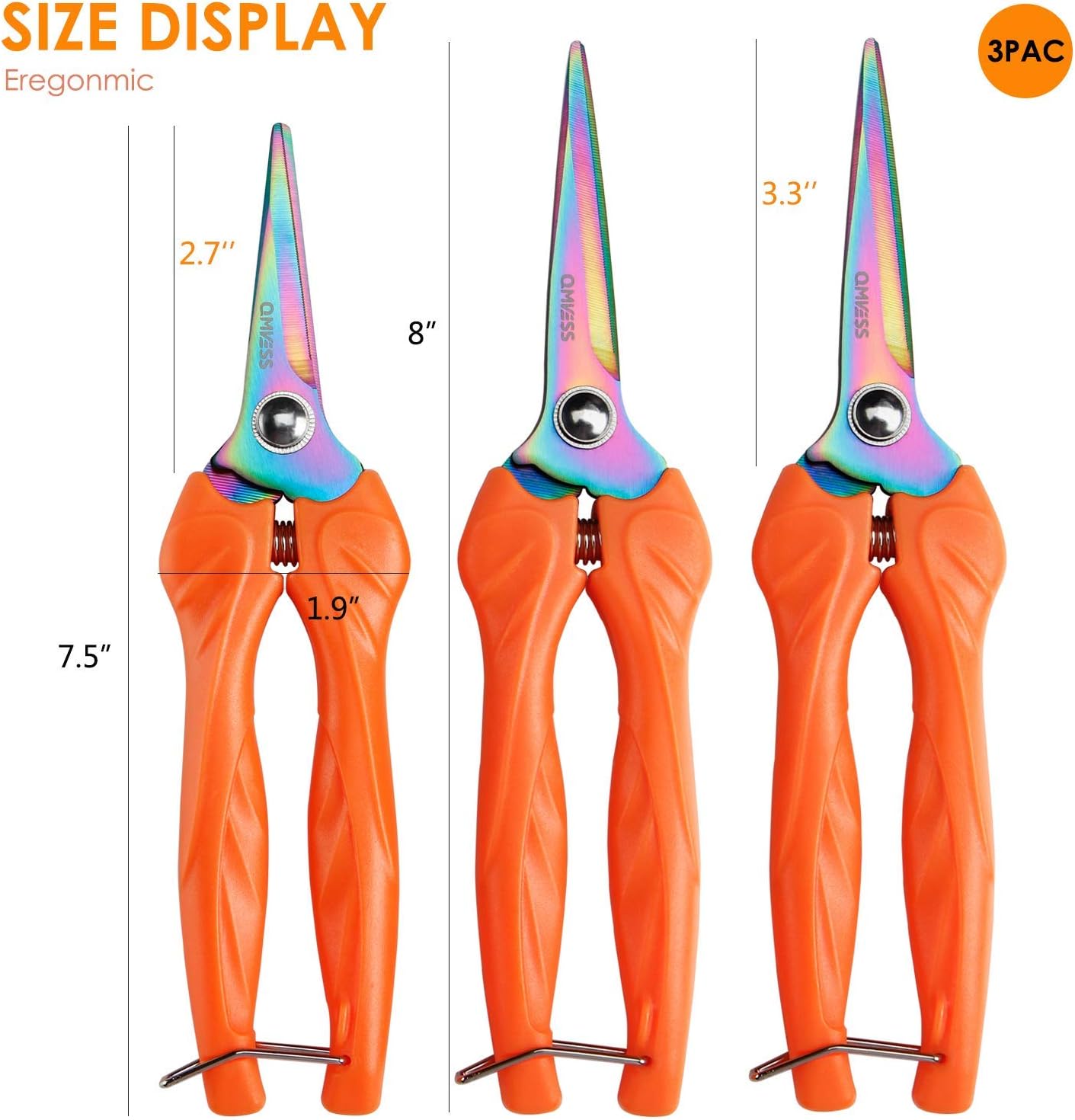 QMVESS Garden Shears 3 Pcs Hand Pruning Snips with Titanium Plated Stainless Steel Blades Precise Cuts Gardening Pruner Scissors for Plants, Grape Picking ，Small Garden Pots, Roses, Berries : Garden & Outdoor