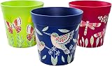 Hum Flowerpots 15cm Set of 3 Plastic Pots Green Blue Pink Indoor Outdoor