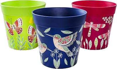 Hum Flowerpots 15cm Set of 3 Plastic Pots Green Blue Pink Indoor Outdoor