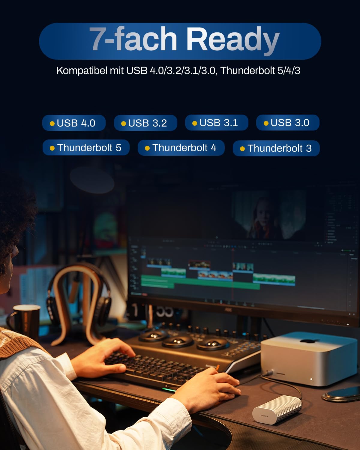 TERRAMASTER D1 SSD Plus 40Gbps M.2 NVMe SSD Gehäuse - Aluminium M.2 Gehäuse USB Typ-C, Kompatibel mit USB 4/3.2/3.1/3.0/2.0, Thunderbolt 5/4/3, Mobile App für Datensicherung inklusive (Diskless) 7