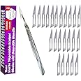 Pack of 21 Scalpel Blades #11 with Stainless Steel Scalpel Handle, Lab Knives and Dermaplaning Tool for Face, Podiatry, and Crafts