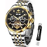 OUPINKE Men Skeleton Watch Automatic Mechanical Luxury Dress Waterproof Tourbillion Sapphire Crystal Wrist Watches for Men