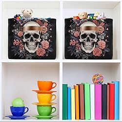 WELLDAY 2PCS Storage Basket Black Rose Skull Large