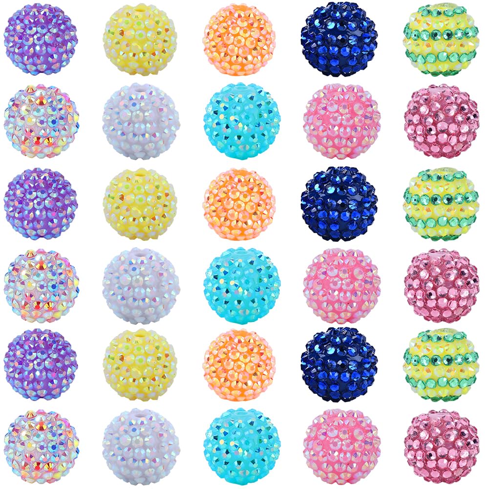 SUNNYCLUE 40Pcs 10 Style 20mm Chunky Bead Colorful Pen Beads Bulk Resin Rhinestone Beads with Hole Berry Bubblegum jewellery Large Round Loose Spacer Beads for Beading Pens Ball Beads Decoration Kits