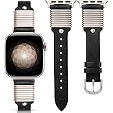 Wearlizer Leather Band Compatible with Apple Watch Bands Women 38/40/41/42/44/45/46/49mm, Slim Dressy Fancy Designer Strap with Metal Ring Loops for iWatch Series 11 10 9 8 7 6 5 4 3 SE/Ultra 3 2 1