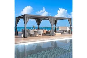 YOLENY Louvered Pergola 10x20, All Aluminum Pergola with Adjustable Rainproof Roof, Outdoor Pergola with Curtains and Nets for Patio & Garden, Dark Grey
