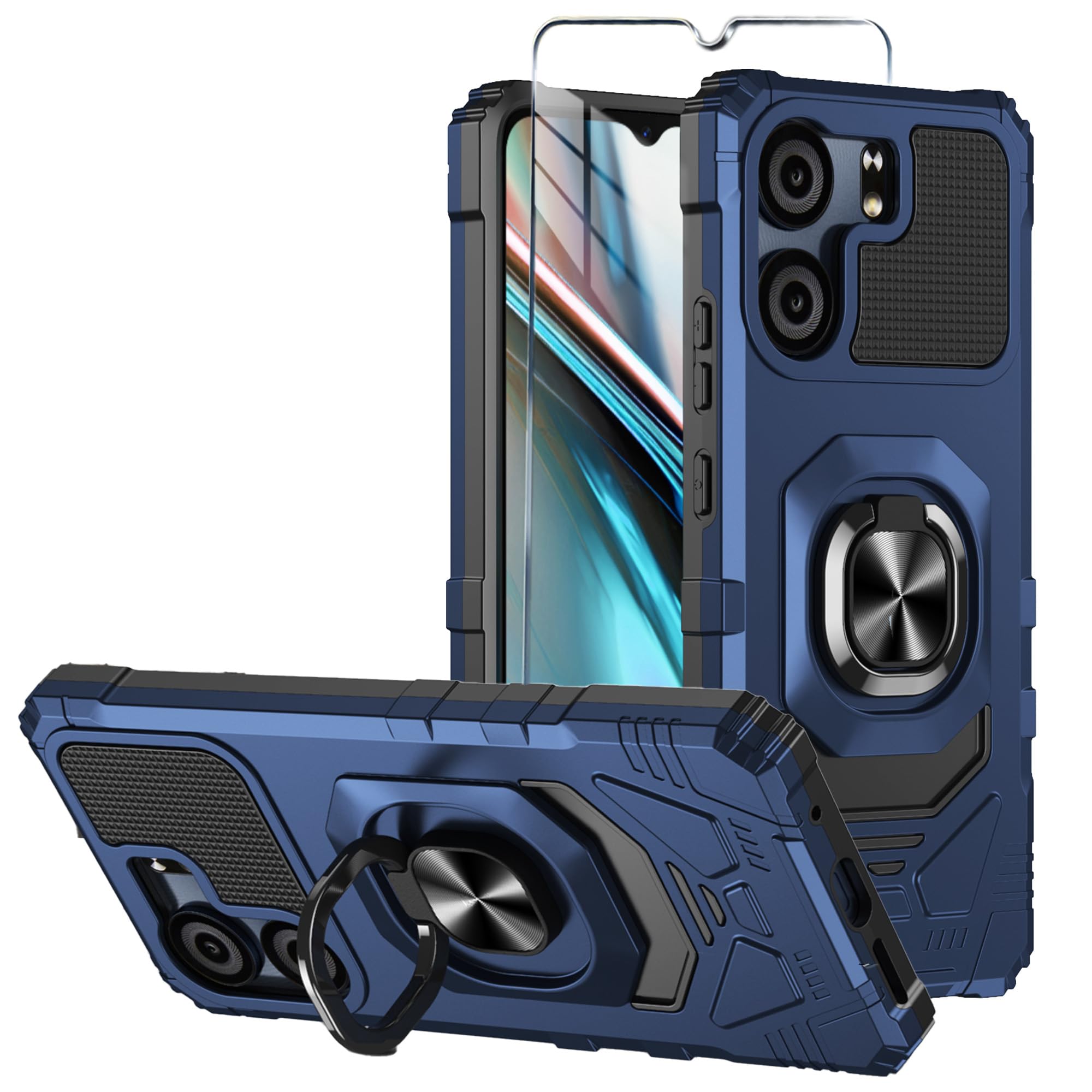 Photo 1 of Mocotto for BLU View 5 Case with Tempered Glass Screen Protector,Military Grade Heavy Duty Shockproof Protective Cover,with Ring Kickstand for BLU View 5 (Blue)