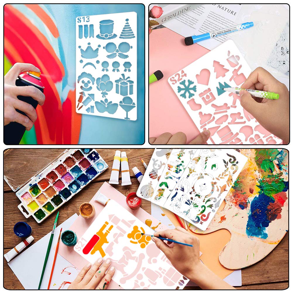 Koogel 24 Blätter Zeichenschablonen, Schablonen Set zum Nachzeichen für Bullet Journal, Scrapbooking, Textilgestaltung, Gästebuch, DIY Geschenkkarten