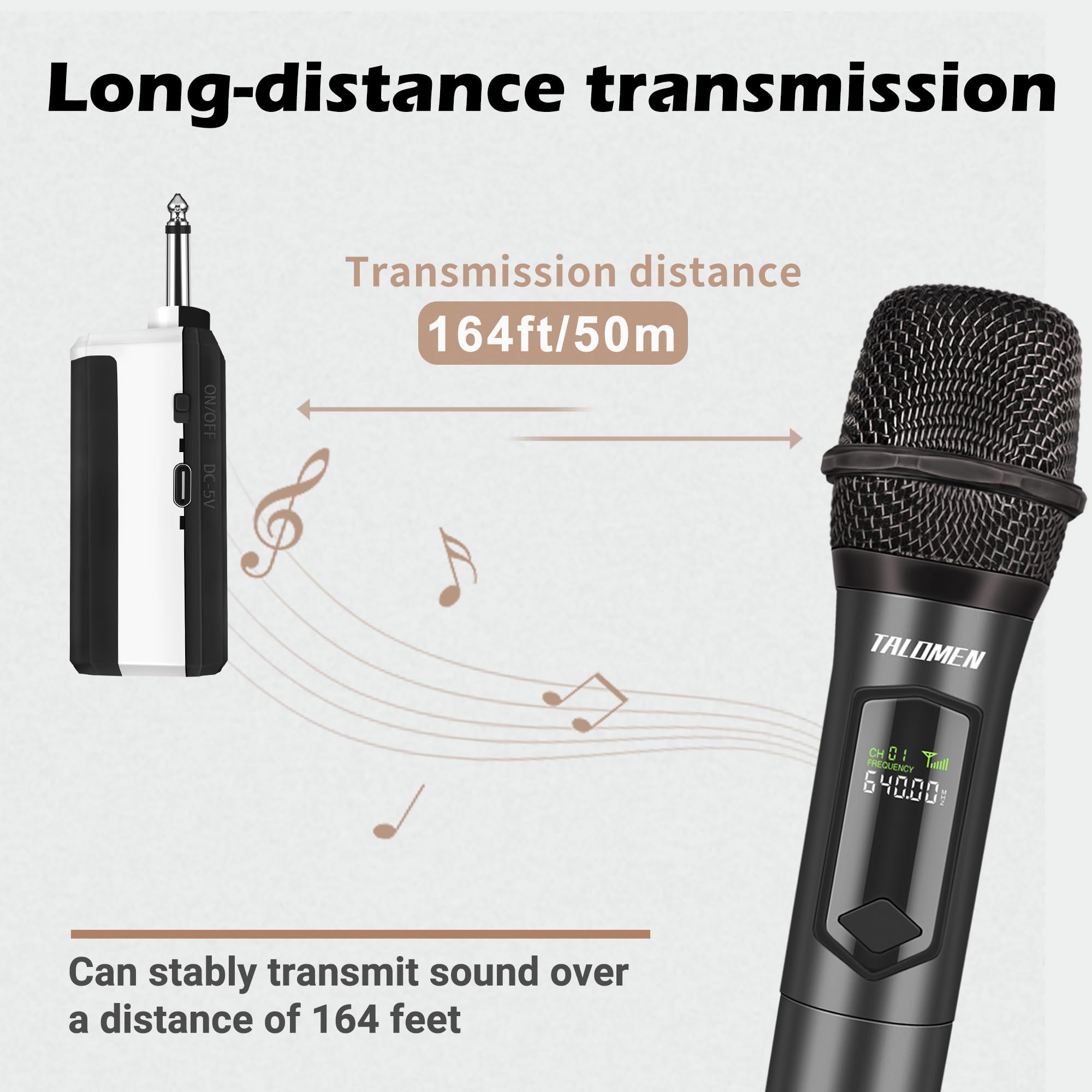 Wireless Microphone,Professional Dual Handheld Cordless Dynamic Mic System with Rechargeable Receiver(160 Ft),Karaoke Microphone Set for Singing,Karaoke,Wedding,DJ,Party,Speech,Church,K60-2