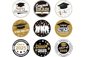 Blinket 2025 Graduation Stickers – 180pcs Class of 2025 Stickers for Graduation Party Decorations, Black Gold Candy Envelope Seals Graduations Decorations for 2025 Gifts and Goodie Bags