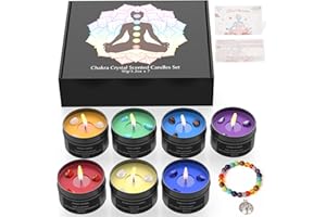 7 Chakra Candles Crystal Candles with Crystal Healing Stones & Bracelets Meditation Scented Candles Gift Set Stress Relief Sp