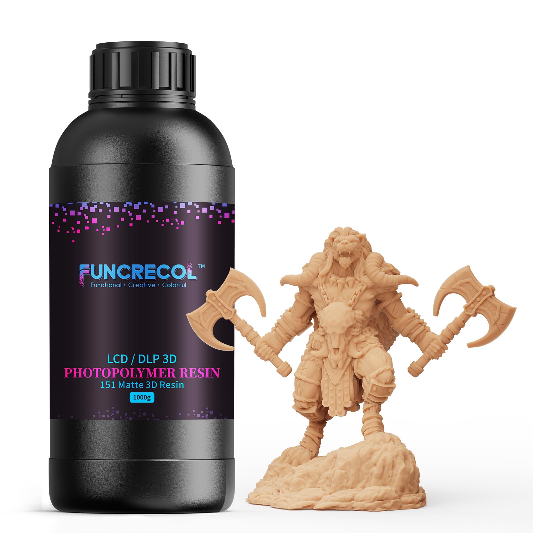 FUNCRECOL Matte 3D Resin, Opaque Appearance 3D Printer Resin High Precision Easy to Use Non-Glossy Photopolymer Resin for 4K/8K/10K 405nm LCD/DLP Resin Printers 1KG Skin