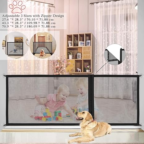 Magic Gate for Dogs,Portable Folding Pet Guard Mesh Safe Gate Lsolated Gauze,Baby Safety Fence 3 Adjustable Sizes(70.9