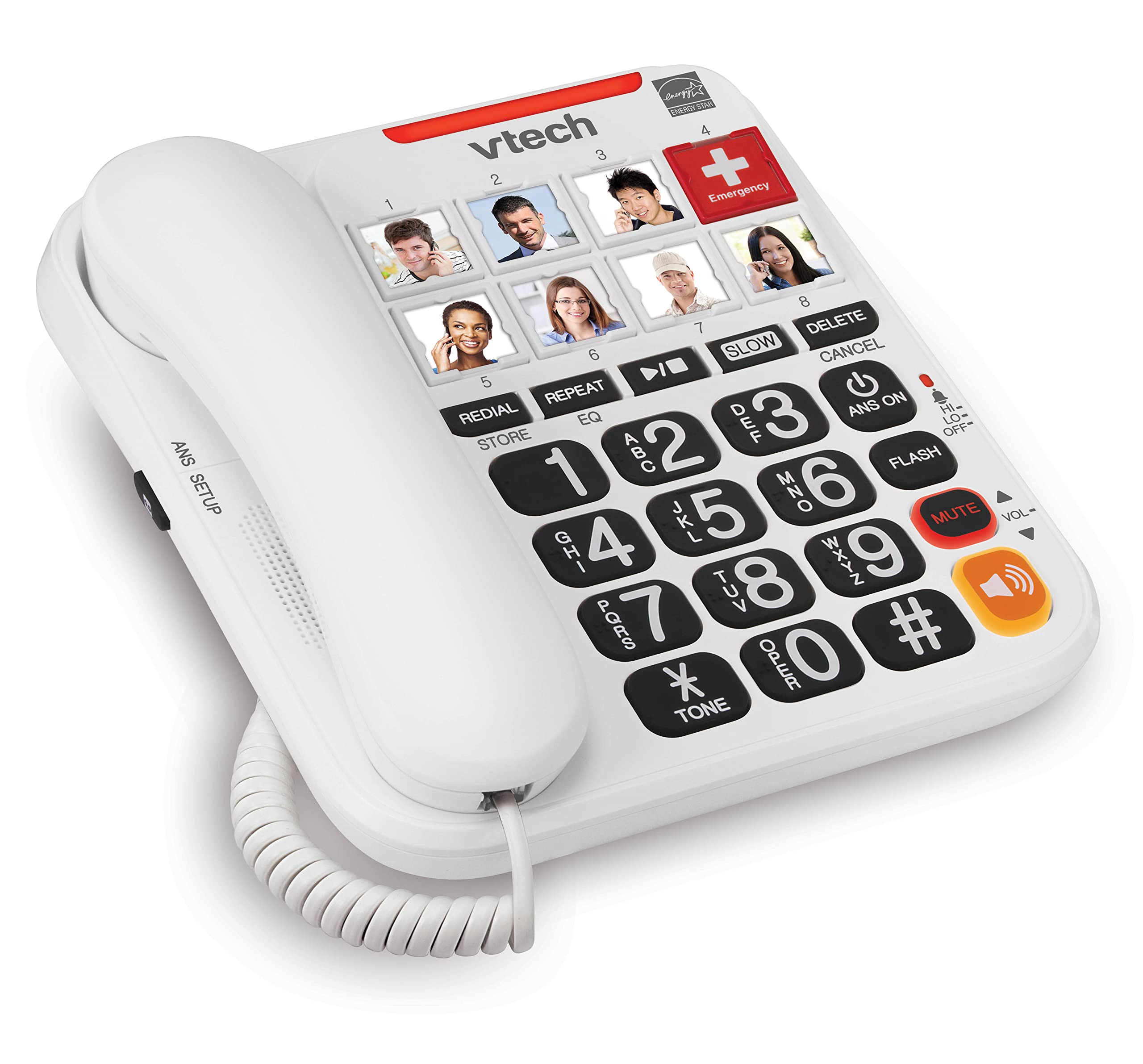VTech SN1127 Amplified Corded Answering System. 8 Photo Speed Dial, 90dB Ringer Volume, Big High-Contrast buttons, Audio Booster(+40db), Visual Ringer. Perfect for Seniors, Visually & Hearing Impaired