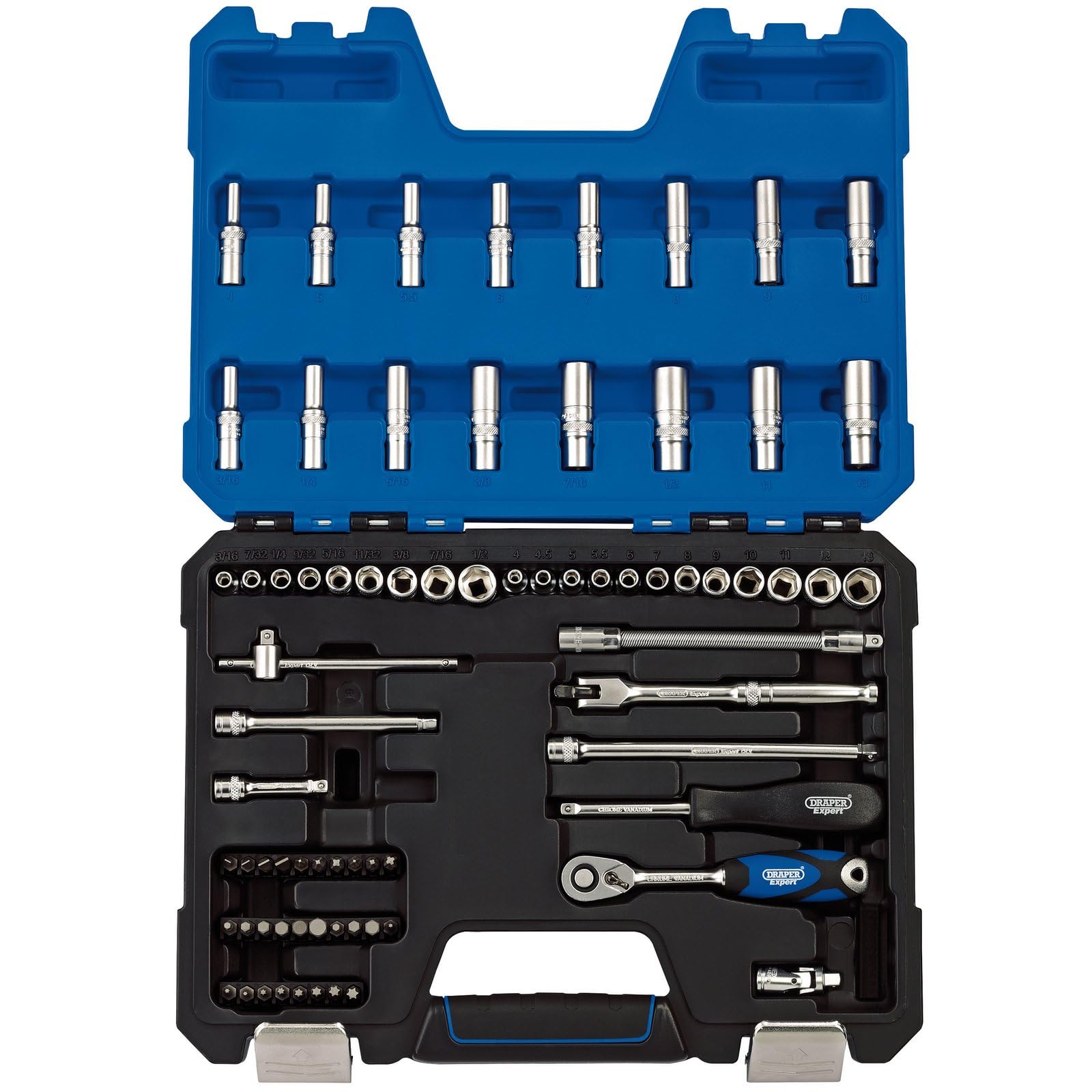 Draper 16448 1/4-Inch Square Drive Combined mm/AF Socket 75 Piece Set