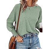 Dokotoo Womens Fall Tops Womens Long Sleeve Tops Tshirts 2024 Spring Fashion Shirts Clothes Clothing Crewneck Tunic Green Top Dressy Casual Trendy T Shirts Business Blouses for Women
