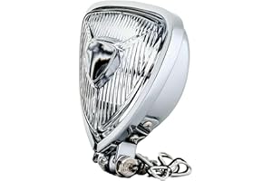BOSYCY Vintage Motorcycle Headlight Upgraded Front Spotlight Lamp, Custom Triangle Chrome Head Light Bottom Mount - Universal Fit Chopper Bobber Cafe Racer Harley Suzuki Kawasaki Yamaha Triumph