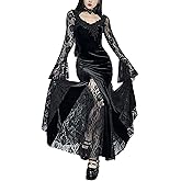 IKADEX Women Gothic Dress Vintage Lace Velvet Punk Goth Dresses Casual Cosplay Party Dresses