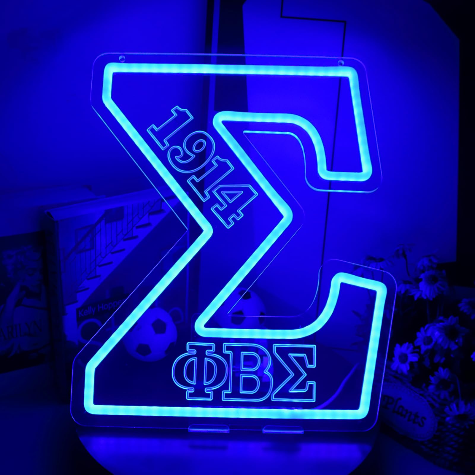 Photo 1 of ?B? Fraternity Neon Signs Dimmable 1914 Sigma Greek LED Neon Lights for Wall Decor, Sigma Fraternity Neon Lights with USB Power Paraphernalia LED Signs for Birthday Party Decor