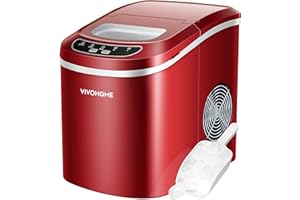 VIVOHOME Countertop Ice Maker 26lbs/Day 9 Ice Cubes in 6 Mins Ice Maker Machine with Hand Scoop and Self Cleaning Ice Cube Maker Red