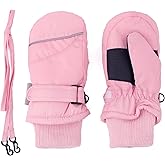 F Flammi Toddler Kids Snow Mittens with String Waterproof Ski Mittens Thinsulate Winter Gloves for Baby Girls Boys