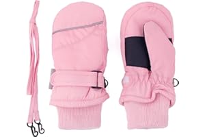 F Flammi Toddler Kids Snow Mittens with String Waterproof Ski Mittens Thinsulate Winter Gloves for Baby Girls Boys