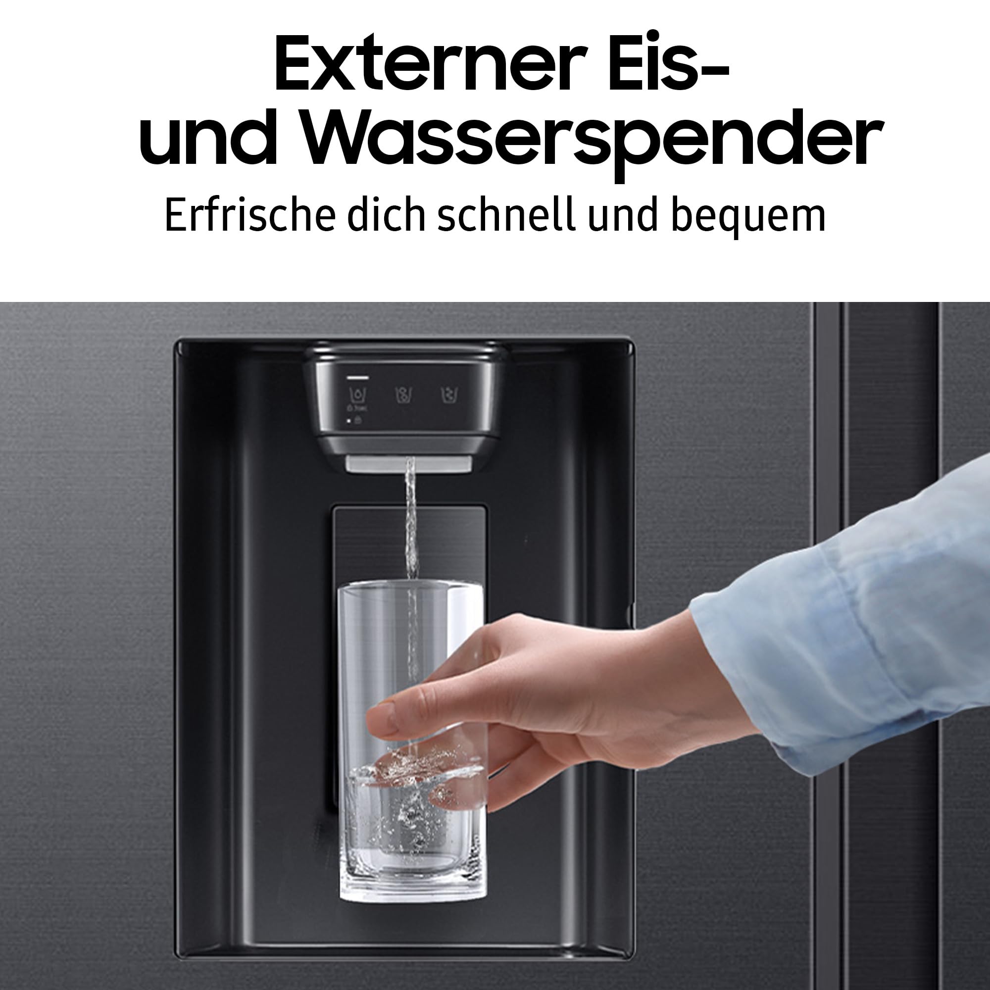 Samsung RS90F66BEFEF Side-by-Side Kühl-Gefrierkombination, AI Kühlschrank mit Gefrierfach, 178 cm, 614 l, Eis-/Wasserspender mit Wasseranschluss, Family Hub, AI Energy & Voice Control, Black Steel 9