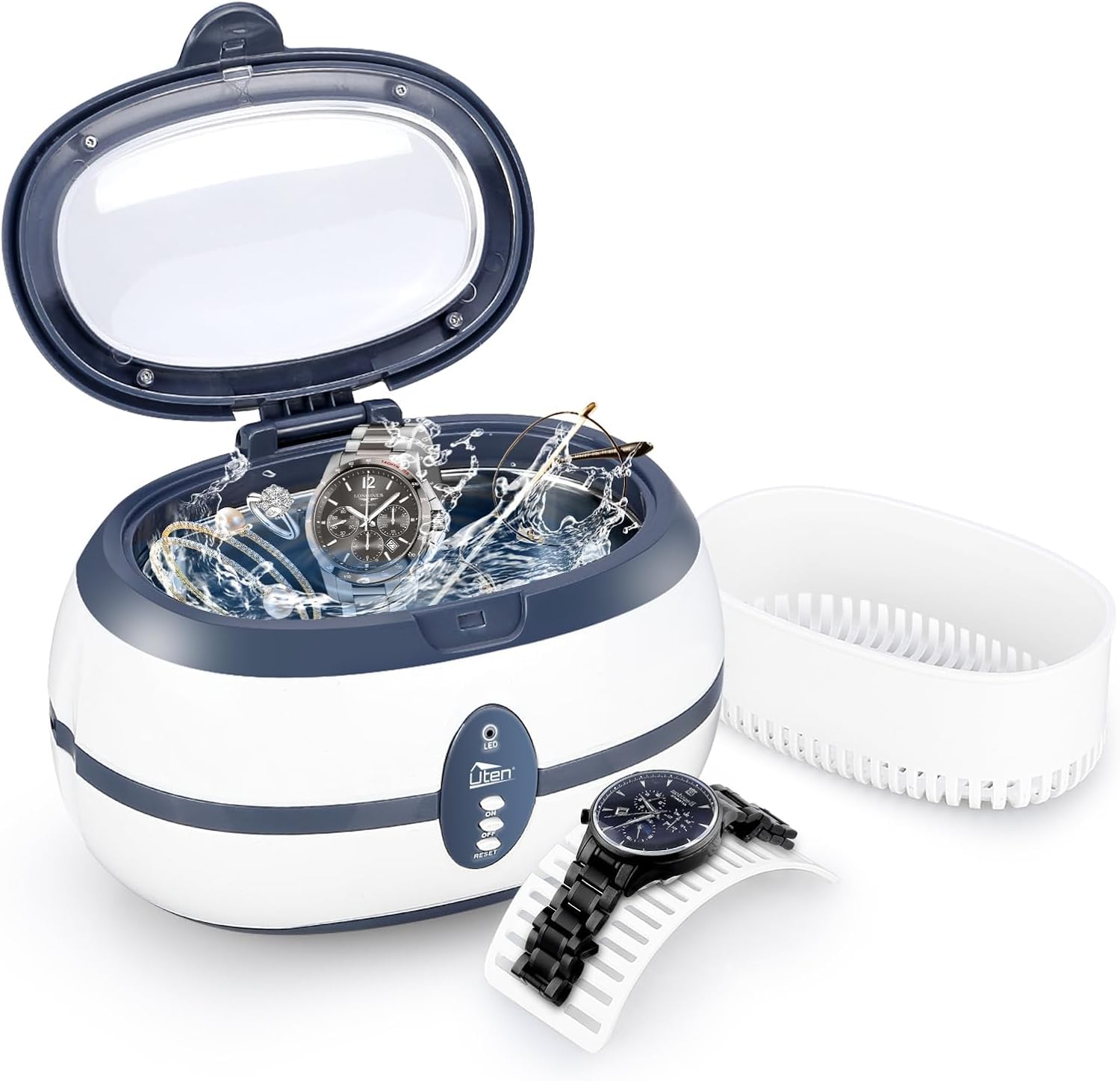 Uten Ultrasonic Cleaner 600ml Ultra Sonic Jewellery Cleaner with Cleaning Dentures Jewelry Glasses Watch Metal Coins Dentures