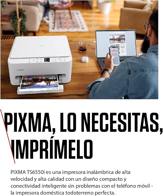 PIXMA TS6550I - Impressora tudo-em-um com conectividade Wi-Fi e ecrã OLED PIXMA Print Plan 1.42 - Inclui papel fotográfico A4 SG-201, 5 folhas