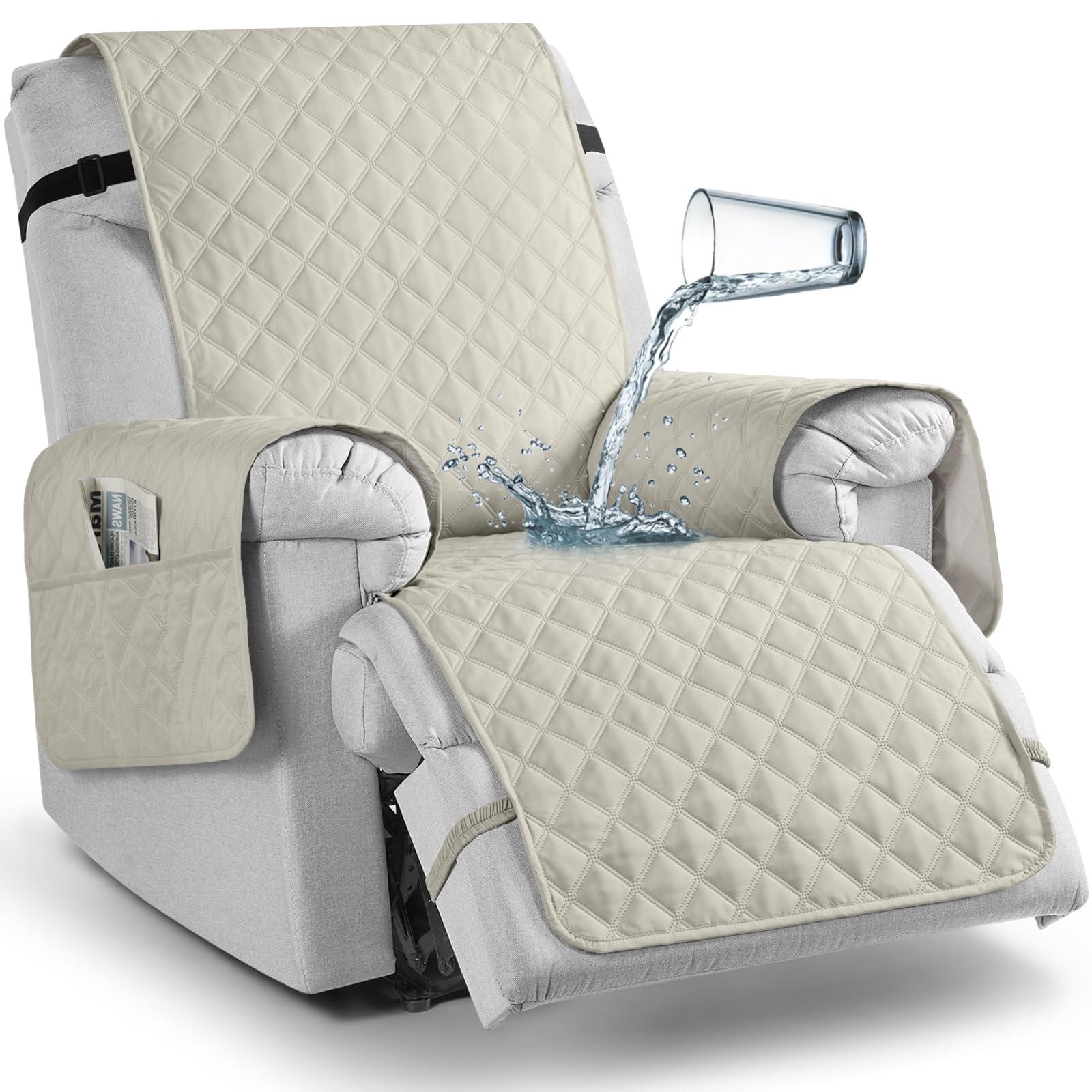 Photo 1 of TAOCOCO 100% Waterproof Recliner Chair Cover Non-Slip Reclining Cover for Recliner Chair Washable Chair Seat Cover with Elastic Straps for Pets Sofa Slipcover with Pocket (Small 23'', Ivory)
