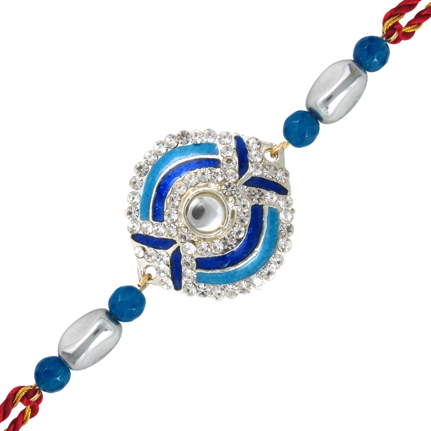 mahi rhodium plated fancy peacock rakhi with crystals (bracelet) br1100526r