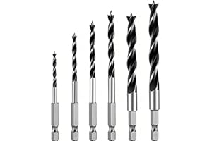 6 Pcs Brad Point Drill Bits Set for Woodworking, Carbon Steel Drill Bits 1/4" Hex Shank - for Precise Drilling in Hardwood, P
