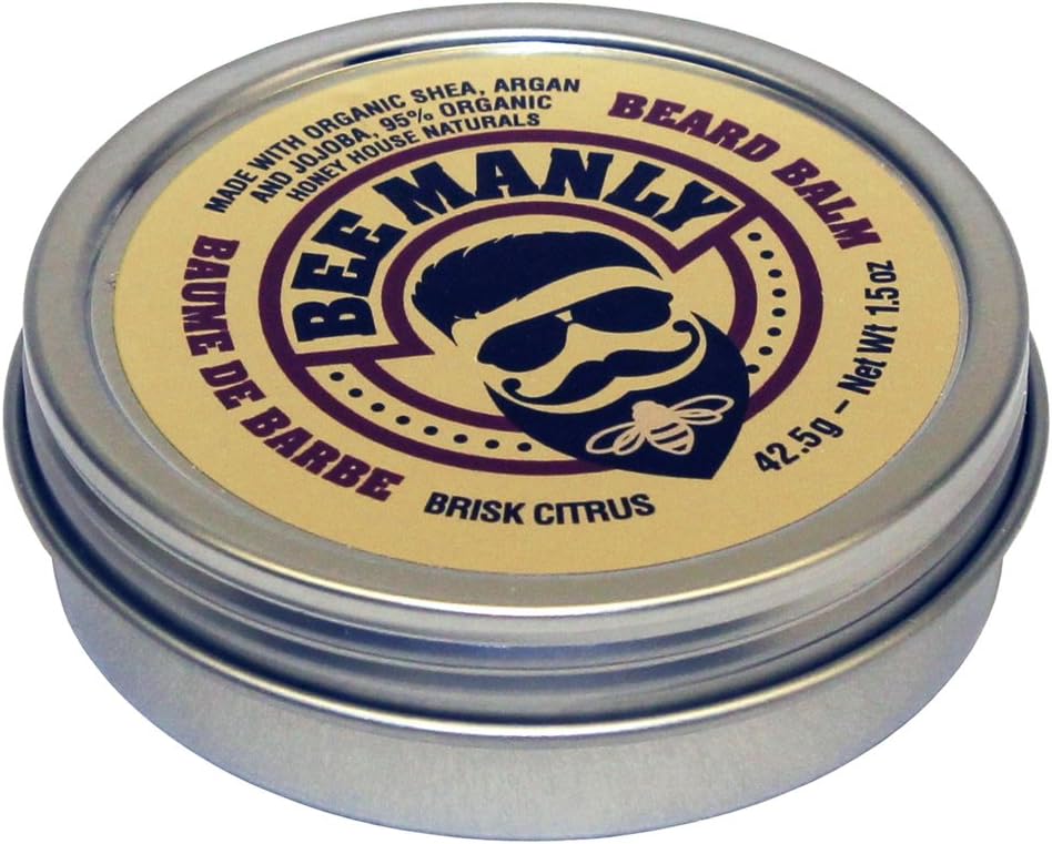 Honey House Naturals Beard Balm – Brisk Citrus Scent – 1.5 ounce Round Travel Size Tin – All Natural Ultra Moisturizing Beard Balm Infused with Essential Oils and Butters