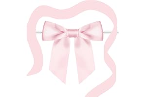 RAINBOW PANA RainbowPana 50 Pack 4.5" Twist Tie Bows & 10ft Ribbon, Luxury Baby Pink Satin Ribbon Pretied Bows, Premade Craft Decoration for Package