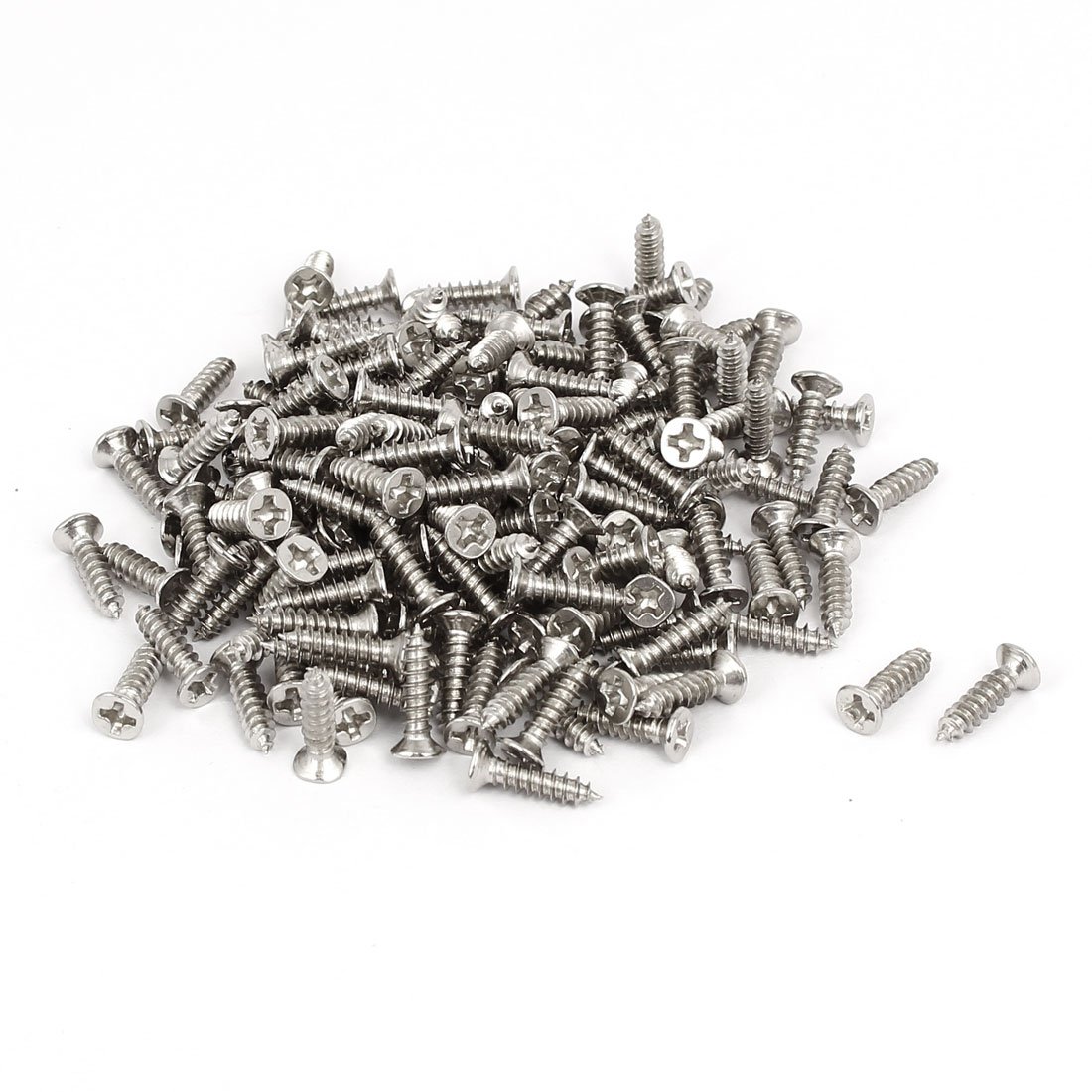 Sourcingmap M3 x 12mm Phillips Flat Head Self Tapping Screws Silver Tone 200pcs