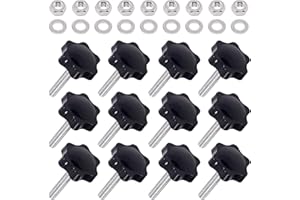 Swpeet 20Pcs Male Thread Metal Clamping Star Knobs Grips Black