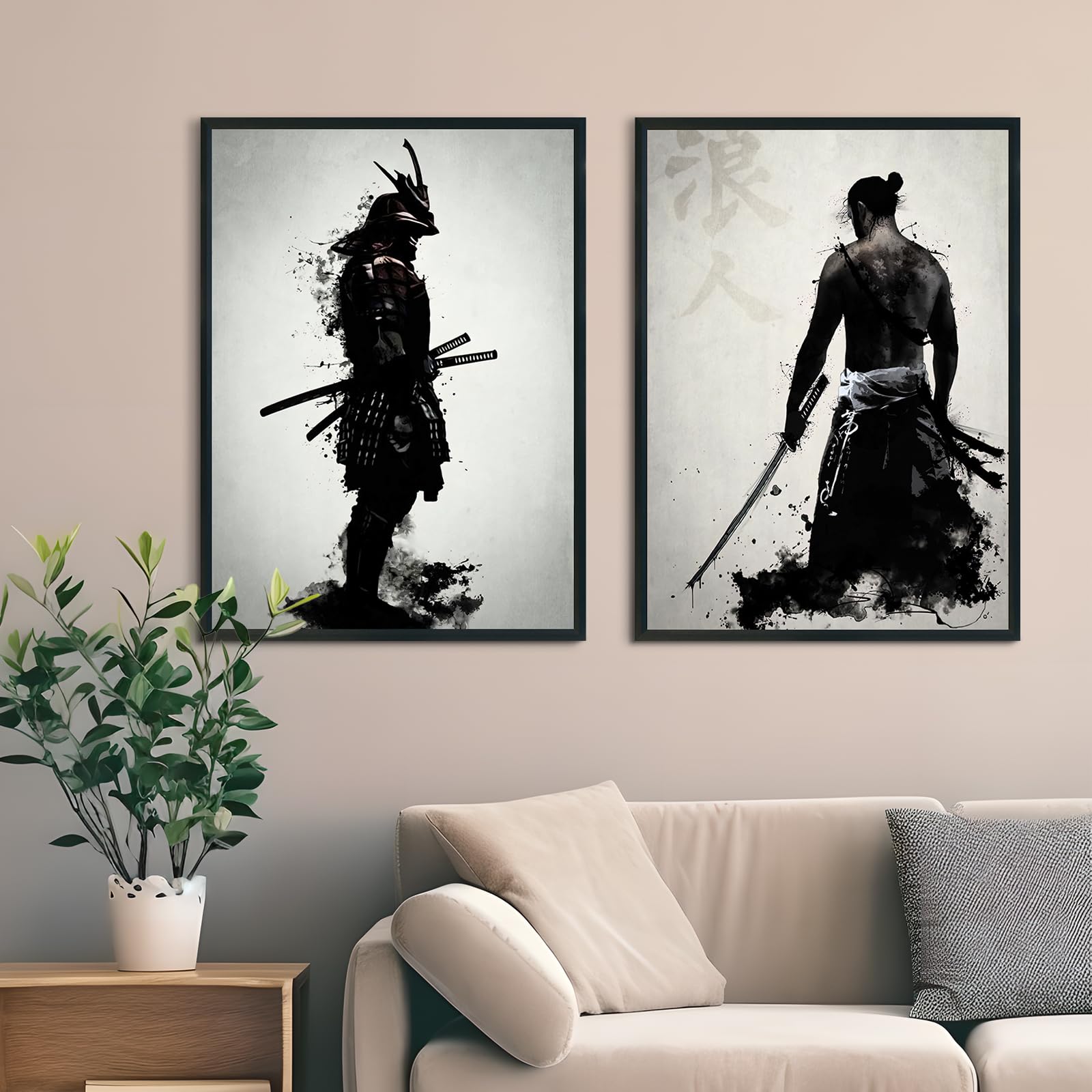 KAIDAARTLH Japan Samurai Poster, Modern Character Paintings, Modern Canvas Prints Pictures Wall Art for Living Room Bedroom Decor, Frameless(A,2x60x90cm)