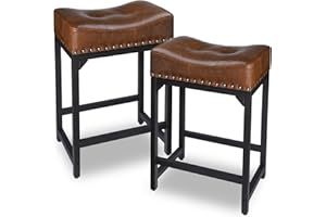 FLYZC Bar Stools Set of 2, Counter Height Bar Stools for Kitchen Counter, 24 Inch Saddle Barstools, Counter Height Stools for