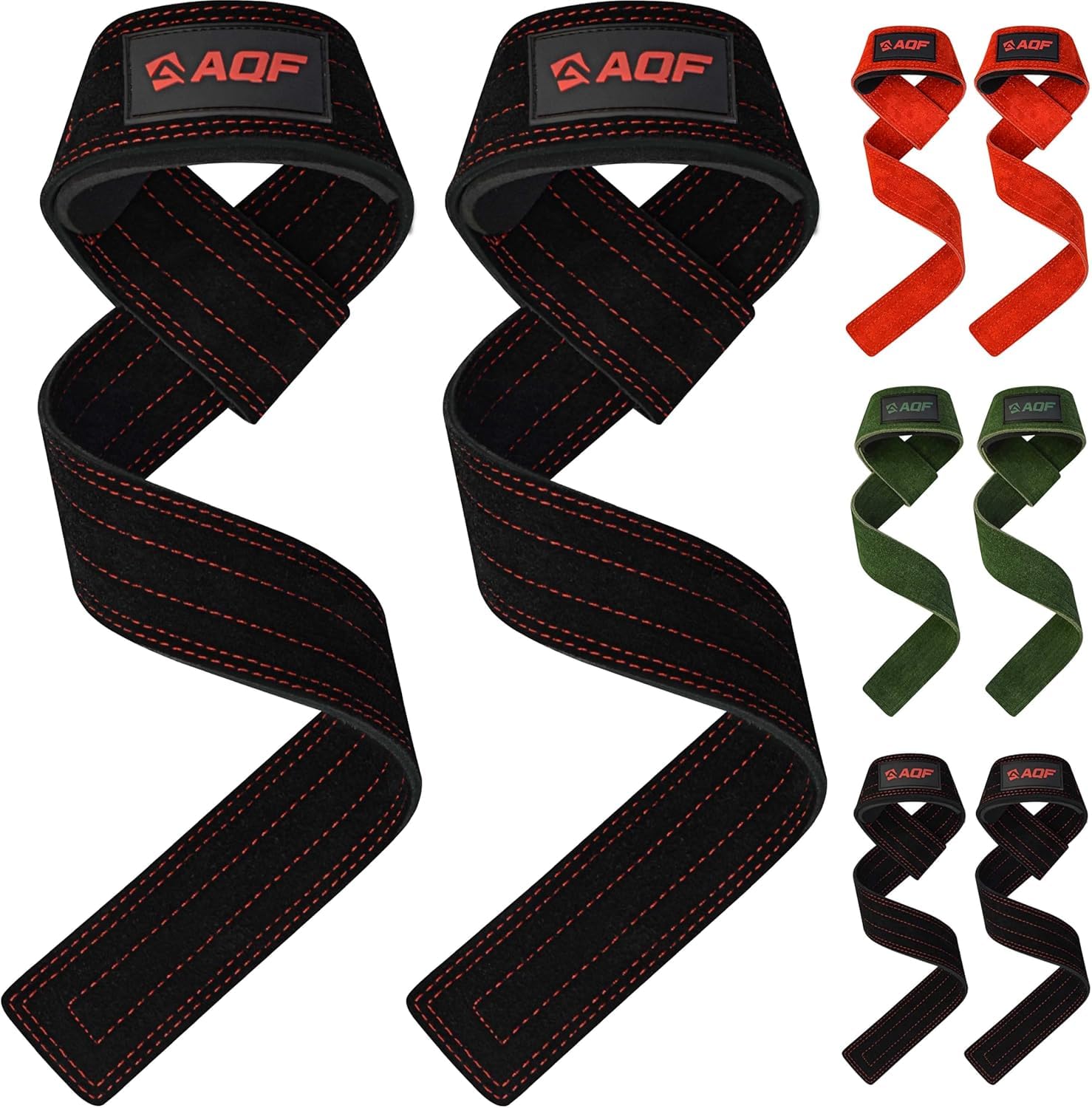 AQF Premium 100% Suede Leather Weight Lifting Straps - Handmade, Neoprene Padded Heavy Duty Gym Lasso Lifting Straps for Deadlifts, Rows, Pull-Ups Extra Long (Black)