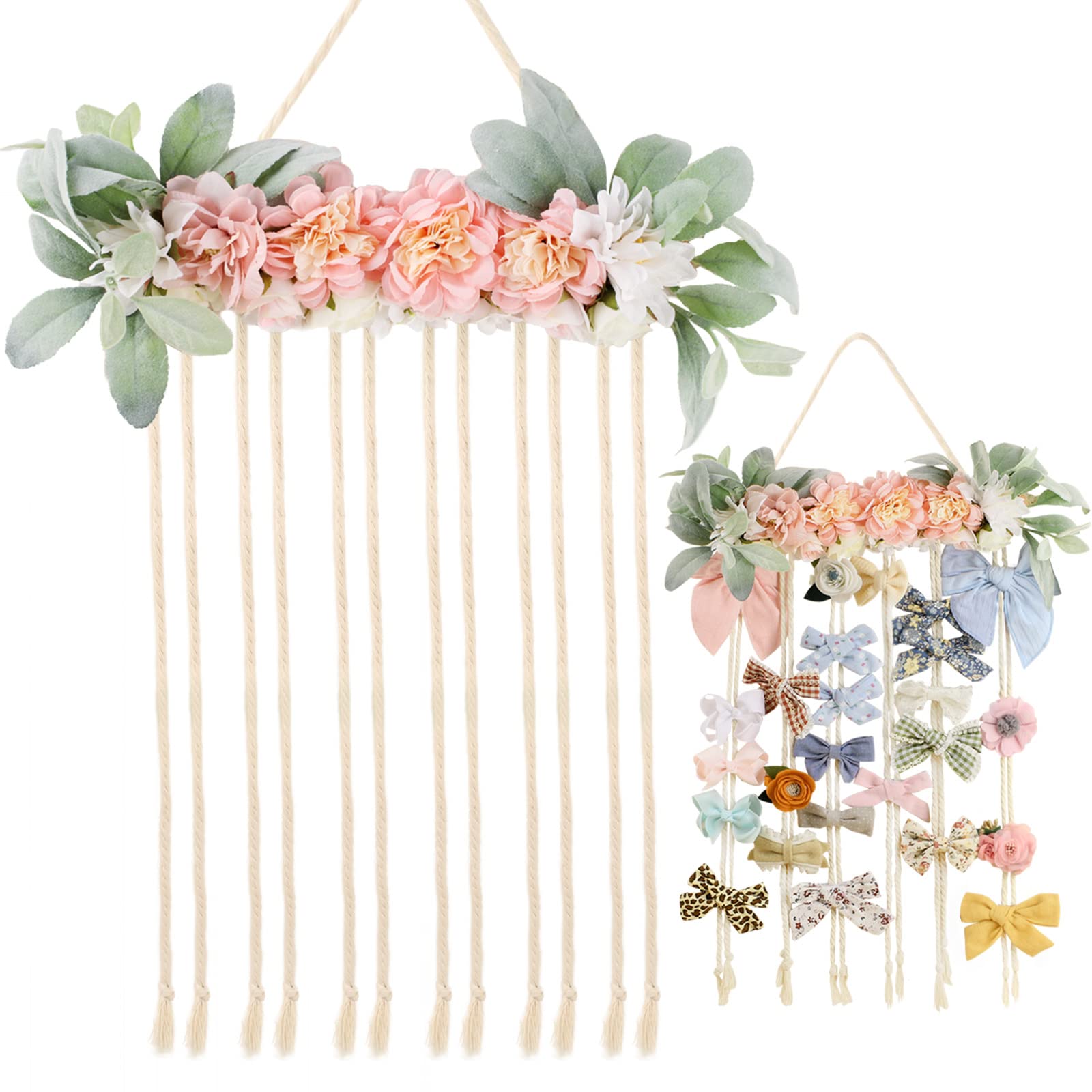 Photo 1 of POVETIRE Bow Holder for Girls Hair Bows, Clips Hanging Organizer Baby Headband Storage Hair Accessory Display for Wall Room Baby Nursery Decors (Flower)