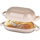 VORRINGARD Enameled Cast Iron Sourdough Bread Oven, Dutch Oven, Loaf Cast Iron Bread Pan for Homemade Bread Baking, Meatloaf Pan with Lid, 5QT, Latte