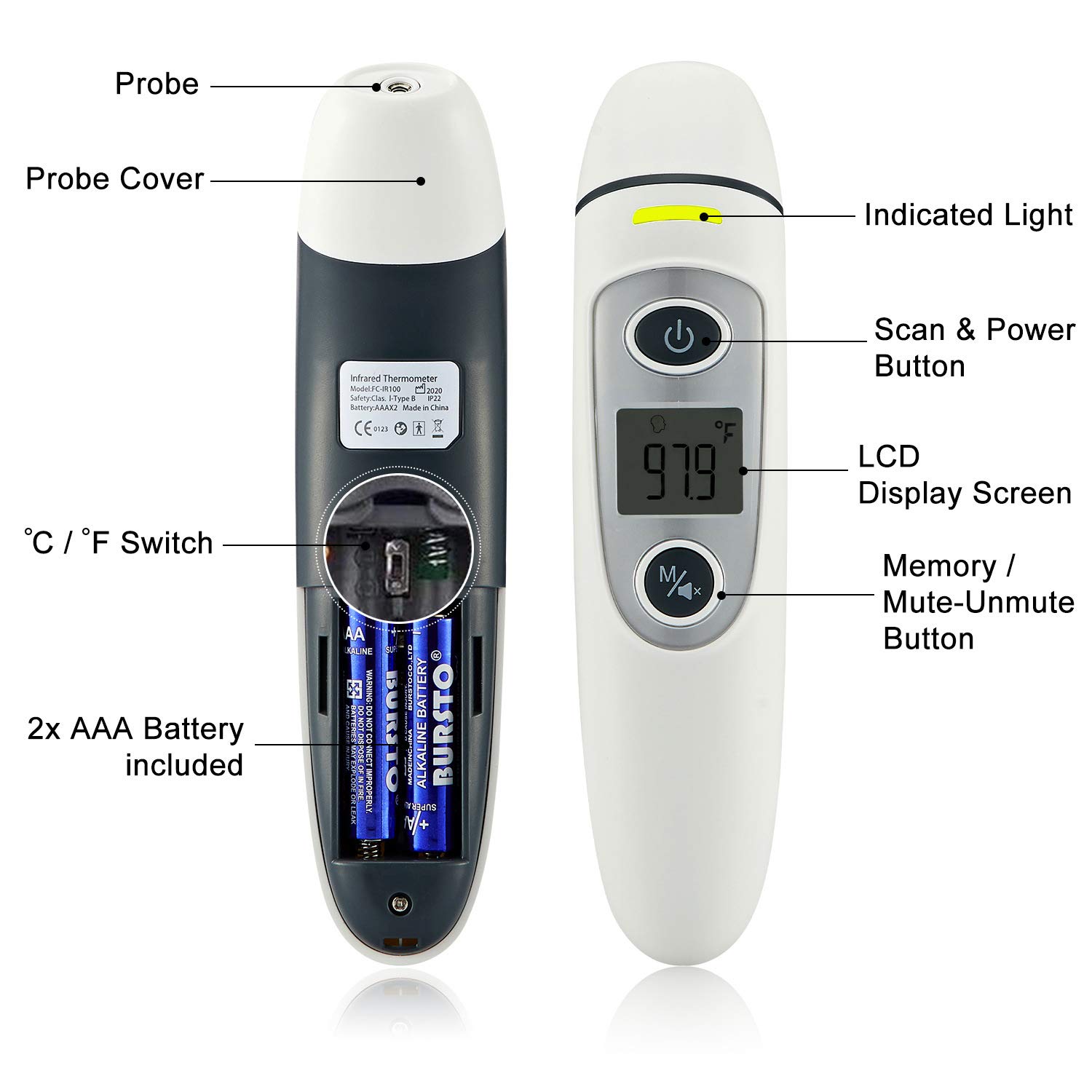 Ear Forehead Thermometer Digital Infrared Temporal Thermometer with Fever Alarm and Memory Function – Ideal for Babies, Infants, Children, Adults, Indoor, and Outdoor Use : Baby