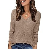 JUSTFASHIONNOW Long Sleeve Shirts for Women V Neck Tops Tunic Dressy Casual Blouses Comfy Tee Womens Top Winter Clothes 2025