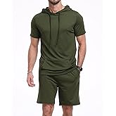 Aiyino Men's Tracksuit 2 Piece Hooded Athletic Sweatsuit Short Sleeve Casual Sports Hoodie Shorts Set