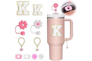 Mity rain 10pcs Cup Accessories Set for Stanley 30 oz 40 oz, Tumbler Straw Cover Cap for Stanley Cup, Round And Square Spill Proof Stopper, Letter Cup Charm, Sticker for Stanley Decorations, Letter K
