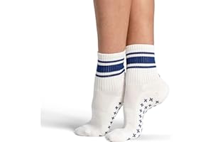 Kamo Fitness Pilates Socks with Grips for Women - Non-Slip Yoga, Barre Grip Sock - Grippy Cotton Crew Socks for Yoga, Ballet
