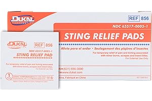 Dukal Sting Relief Pads. Case of 200 Anesthetic Pads for Burns, Scrapes. 2-Ply Non-Woven Pads in Individual Pouches, Non-Sterile Sting Relief Wipes, 856