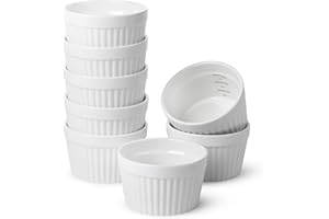 BREW TO A TEA BTaT- Ramekins 6 oz, Set of 8, Ramekins for Baking, Ramekin with Measurement Markings, Creme Brulee Dishes, Souffle Cups, Custard Cups, Ceramic Bakeware, Souffle Dish, Small Ceramic Bowl