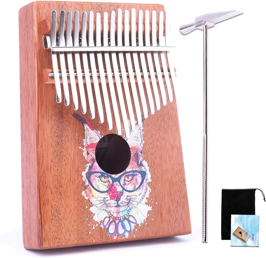 Illustration design Kalimba 17 Key Thumb Piano, Finger Piano/Mbira 17 Tone Musical instrument with Tune-Hammer and Study Guide (C054, Cat)