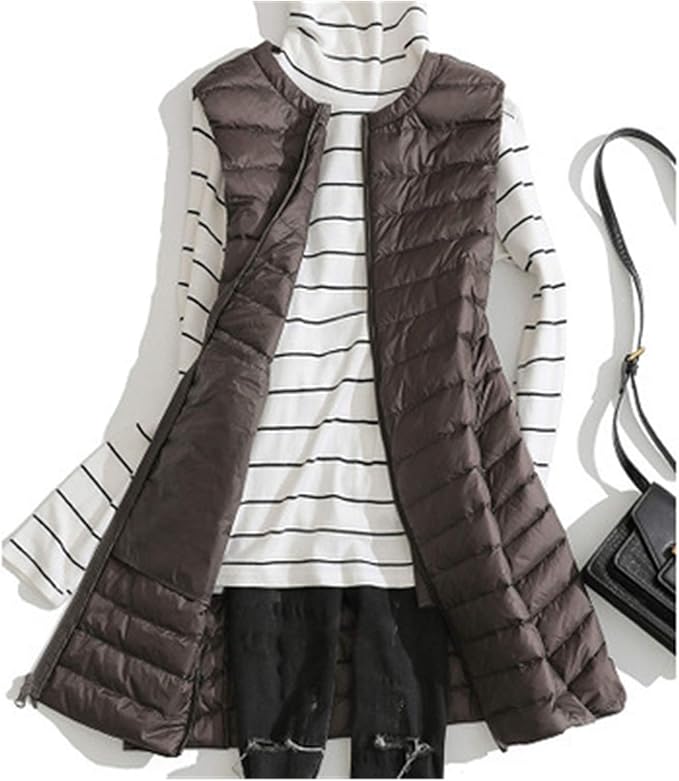 Gilet Chaleco largo ultraligero para mujer, sin mangas, con